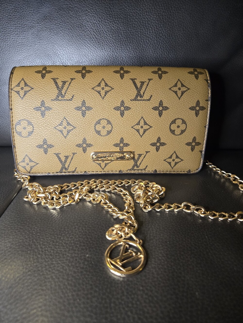 Inspired Two Tone Reverse Monogram Mini Crossbody/w Chain Strap